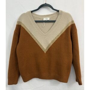 La Maille FRNCH Chevron V Neck Sweater Rust‎ Gold Womens Size M/L